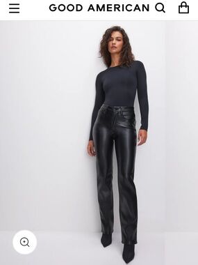 Good American dark navy Faux Leather Flare Leg Jeans